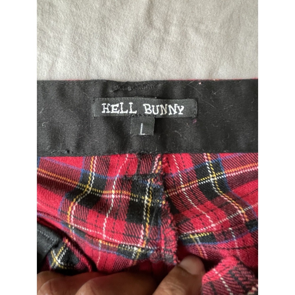 Hell Bunny Tartan Plaid Rudie Pants Womens Large Red Goth Punk Grunge Zippers - Picture 6 of 12